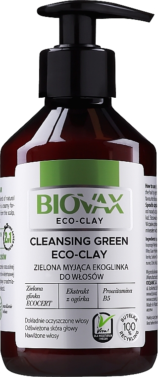 Green Clay & Cucumber Conditioner, B-5 - L'biotica Biovax Eco Cleansing Green Eco-Clay — photo N1