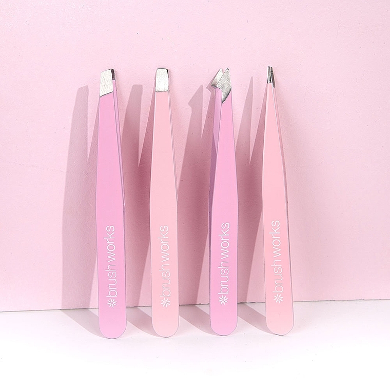 Tweezers Set, 4 pcs, pink - Brushworks 4 Piece Combination Tweezer Set Pink — photo N3