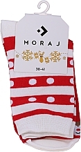 Fragrances, Perfumes, Cosmetics Women Christmas Socks, CSLS250-015, white-red striped - Moraj