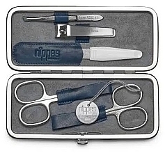 Fragrances, Perfumes, Cosmetics 5-Piece Manicure Kit, Dark Blue - Nippes Solingen Manicure Set Vintage 1032