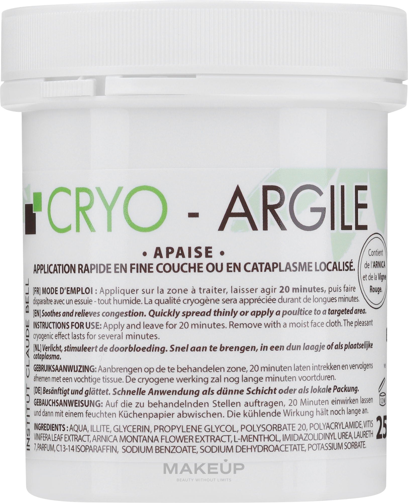 Cooling Ointment for Muscles and Joints - Institut Claude Bell Cryo Argile — photo 250 g