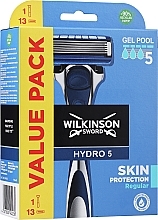 Fragrances, Perfumes, Cosmetics Razor with 13 Refill Cartridges - Wilkinson Sword Hydro 5 Skin Protection Regular