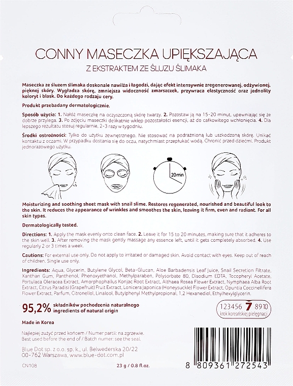 Face Mask "Snail" - Conny Snail Essence Mask — photo N6