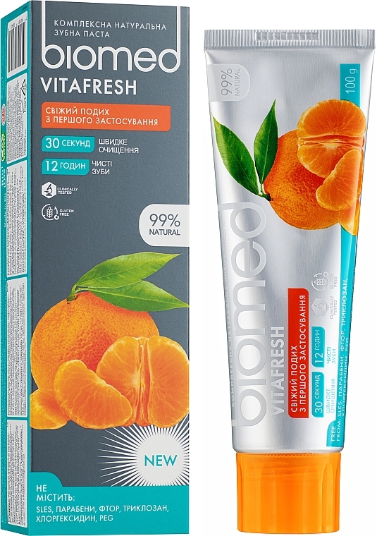 Antibacterial Toothpaste for Fresh Breath and Enamel Strength "Citrus" - Biomed Vitafresh — photo N1