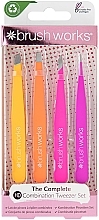 Tweezers Set, 4 pcs., multi-colored - Brushworks 4 Piece Combination Tweezer Set Brights — photo N1