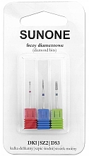 Diamond Nail Drill Head Set, DK1/DSZ2/DS3, 3 pcs - Sunone Diamond Nail Drill Set — photo N1