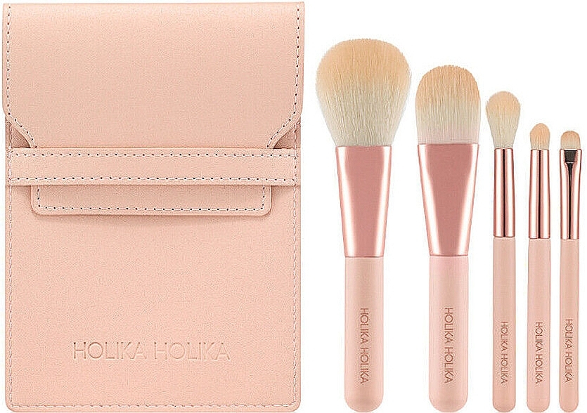 Makeup Brush Set, pink - Holika Holika Nudrop Mini Brush Set — photo N1