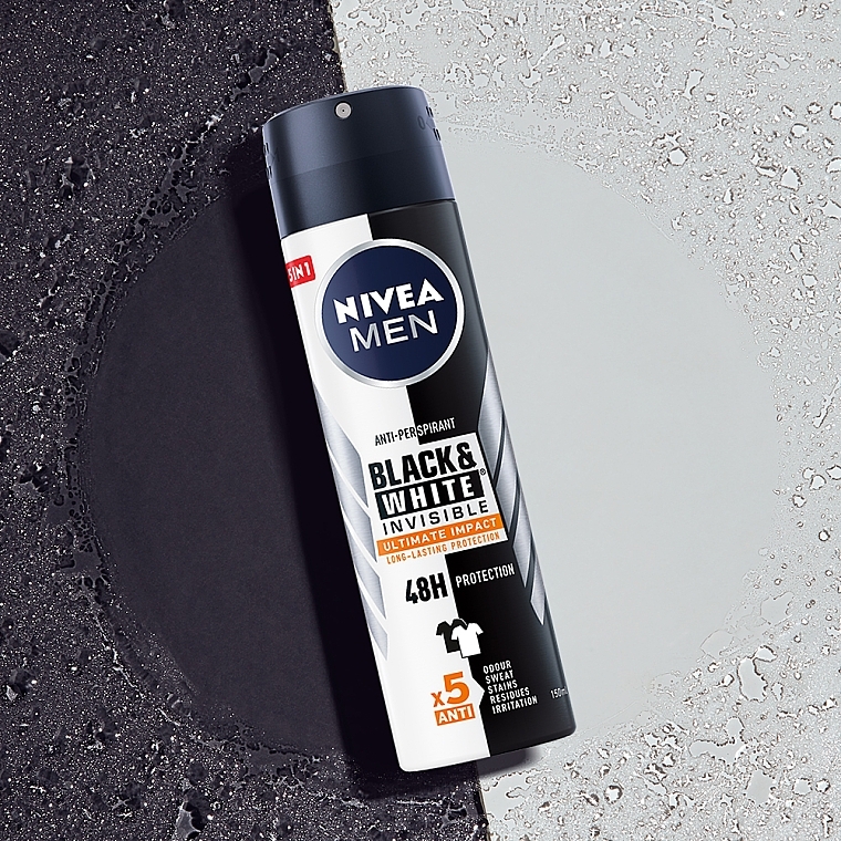 Men Deodorant-Spray 5in1 - Nivea Men Black & White Invisible Ultimate Impact 5in1 Antiperspirant Spray — photo N3