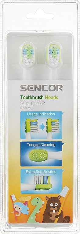 Kids Electric Toothbrush Head SOX014GR, 6-12 years, 2 pcs - Sencor — photo N2