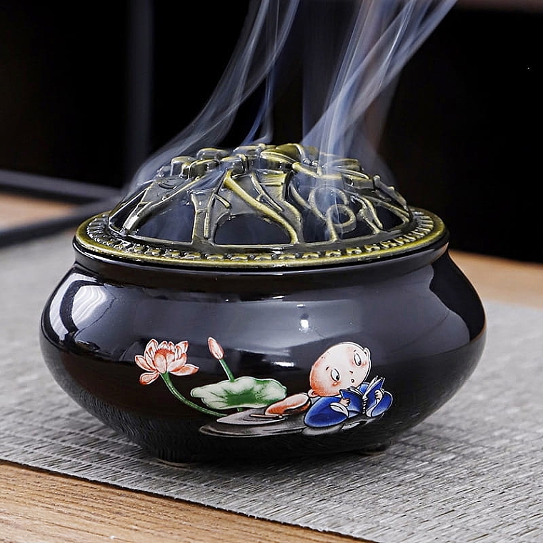 Buddha Ceramic Incense Burner with Cap - Deni Carte — photo N2