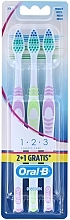 Fragrances, Perfumes, Cosmetics Toothbrush Set, medium, lilac + lilac + light green - Oral-B 1 2 3 Classic Toothbrush Medium 2 + 1