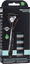 Fragrances, Perfumes, Cosmetics Shaving Razor with 4 Refill Cartridges - Wilkinson Sword Quattro Titanium Sensitive
