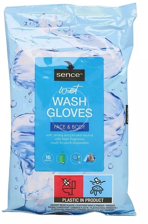 Wet Wipes, 16 pcs - Sence Wet Wash Gloves Face & Body — photo N1