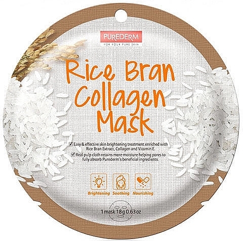 Rice Bran & Collagen Facial Sheet Mask - Purederm Rice Bran Collagen Circle Mask — photo N1