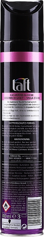 Mega Hold Hair Spray "Cashmere Touch" - Schwarzkopf Taft Cashmere Touch Power Hairspray — photo N3