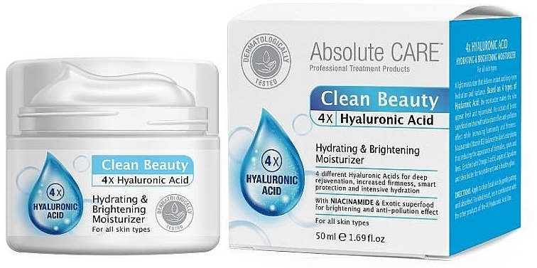 Moisturizing Face Cream - Absolute Care Clean Beauty 4X Hyaluronic Acid Hydrating & Brightening Moisturizer — photo N1