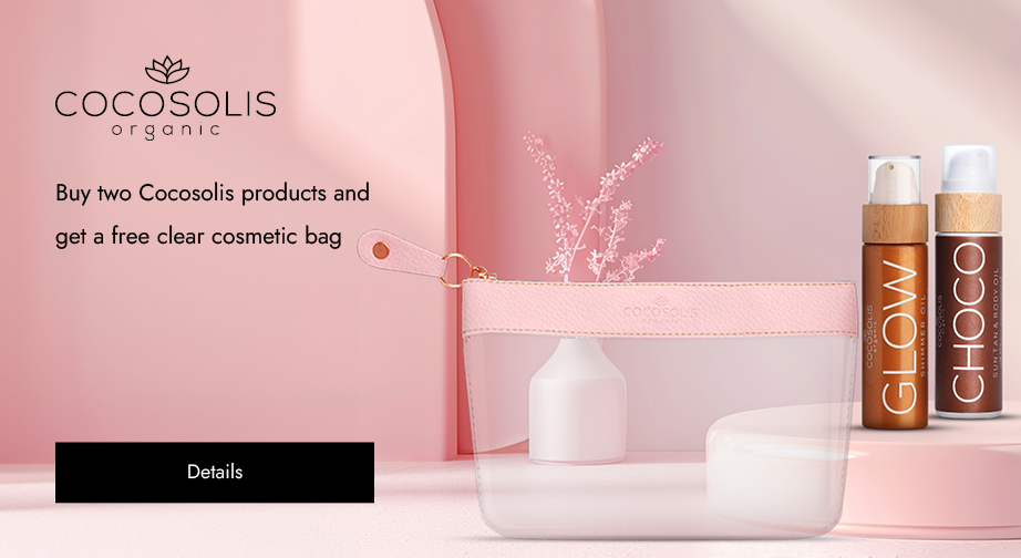 Buy two Cocosolis products and get a free clear cosmetic bag