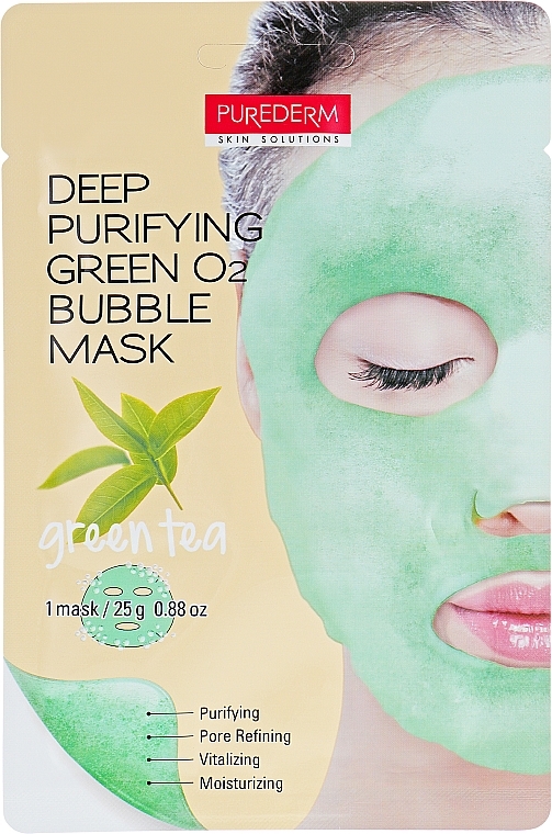 Cleansing Green Tea O2 Bubble Mask - Purederm Deep Purifying Green O2 Bubble Mask Green Tea — photo N6