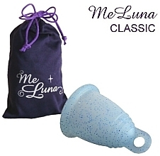Menstrual Cup with Loop, size M, light blue glitter - MeLuna Classic Menstrual Cup Ring — photo N1