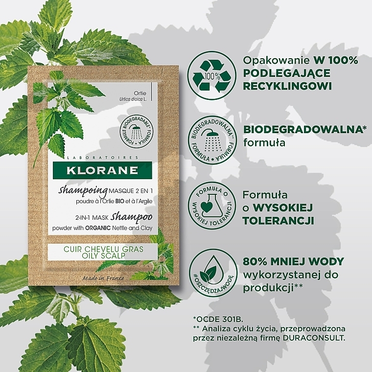 Shampoo-Mask - Klorane 2-in-1 Mask Shampoo Powder with Nettle and Clay — photo N5