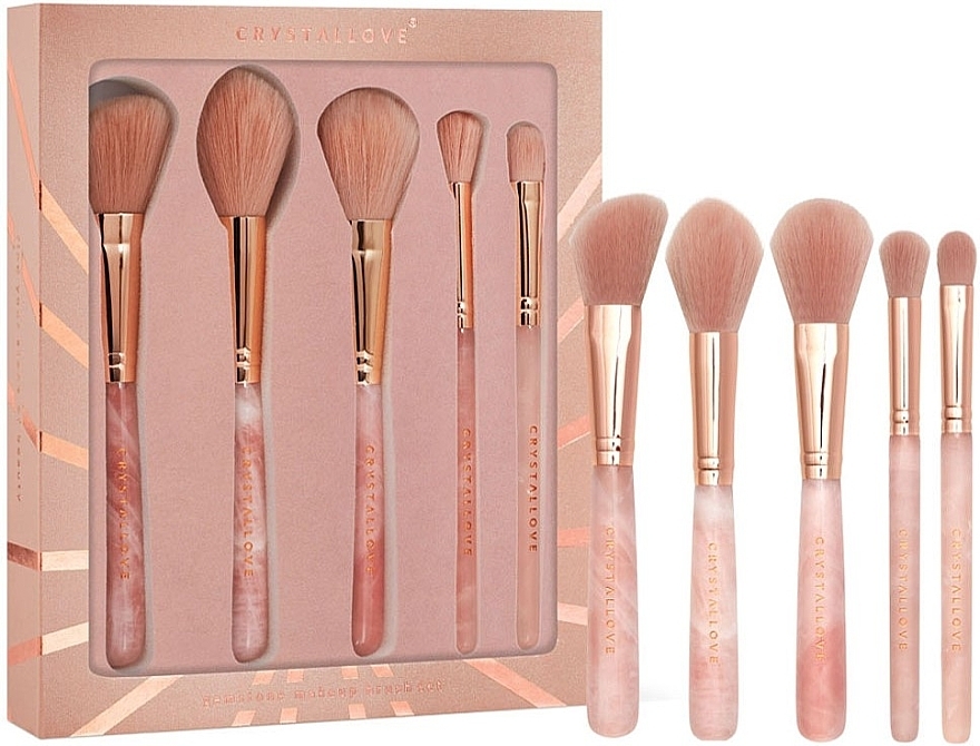 Rose Quartz Makeup Brush Set, 5 pcs - Crystallove Rose Quartz Makeup Brushes Set — photo N1