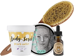 Fragrances, Perfumes, Cosmetics Anti-Cellulite Set - O.life Peach Pie (scrub/200ml + cream/300ml + oil/15ml + brush)