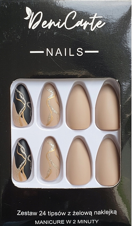 False Nails with Gel Stickers, 24 pcs. - Deni Carte 8990 — photo N1