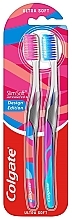 Ultra-Soft Toothbrushes, pink + blue - Colgate Slim Soft Ultra Soft Design Edition — photo N1