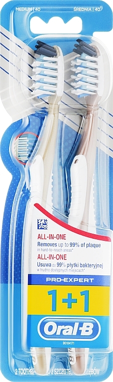 Medium-Hard 40 Toothbrush Set 'Extra cleaning. All in one', gold+copper - Oral-B Pro Expert CrossAction All in One — photo N1