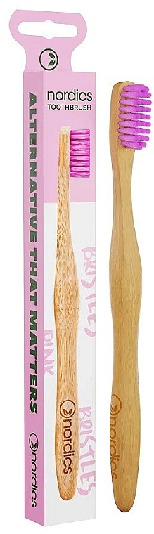 Bamboo Toothbrush, medium, pink bristles - Nordics Bamboo Toothbrush Pink Bristles — photo N1