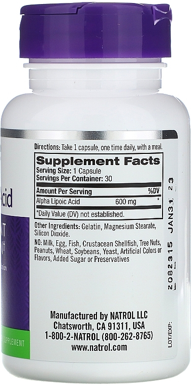 Alpha-Lipoic Acid, 600 mg - Natrol Alpha Lipoic Acid — photo N2