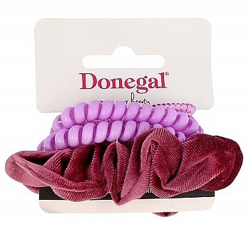 Hair Tie Set, 5 pcs, FA-5833, burgundy-lilac - Donegal — photo N1