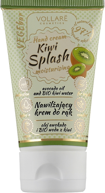 Moisturising Hand Cream with Kiwi and Avocado Juice - Vollare Cosmetics VegeBar Kiwi Splash Hand Cream — photo N1