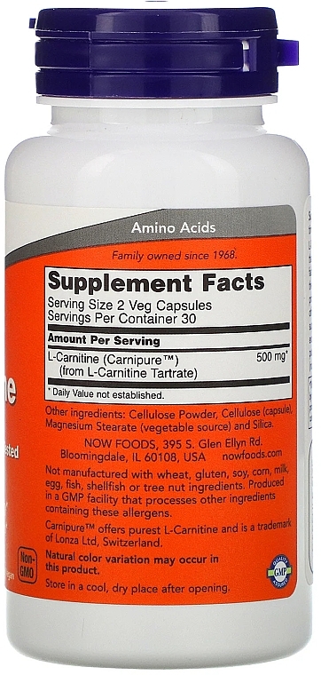 L-Carnitine, 250mg, capsules - Now Foods L-Carnitine — photo N2