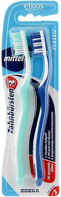 Medium Classic Toothbrush, turquoise + blue - Elkos Dental — photo N1