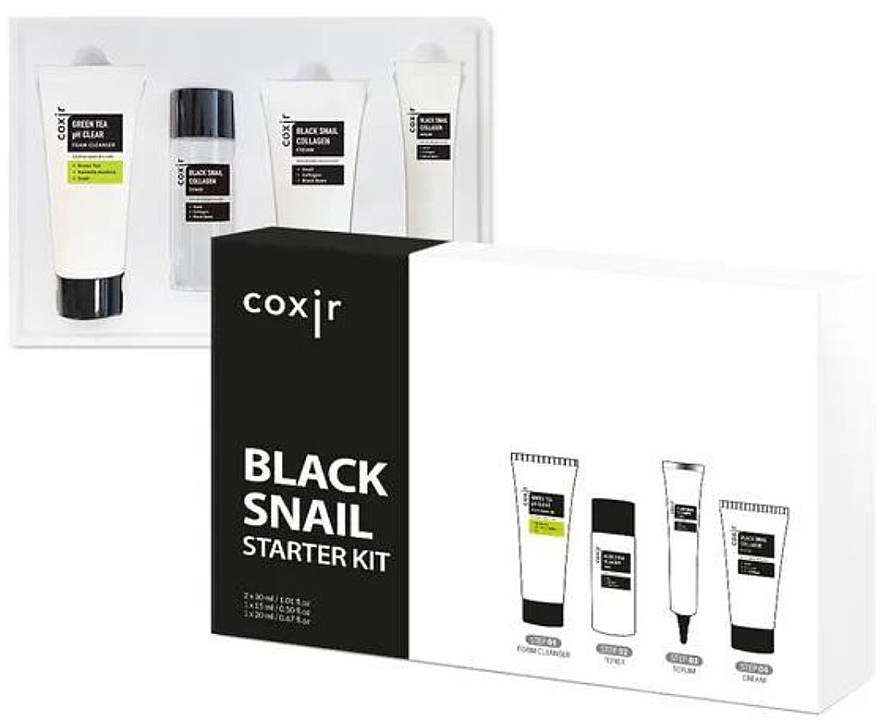 Set - Coxir Black Snail Starter Kit (f/foam/30ml + f/toner/30ml + f/serum/15ml + f/cr/20ml) — photo N1