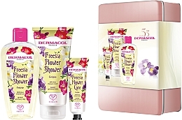 Fragrances, Perfumes, Cosmetics Set - Dermacol Flower Care Freesia (sh/gel/200ml + sh/oil/200ml + h/cr/30ml + box)