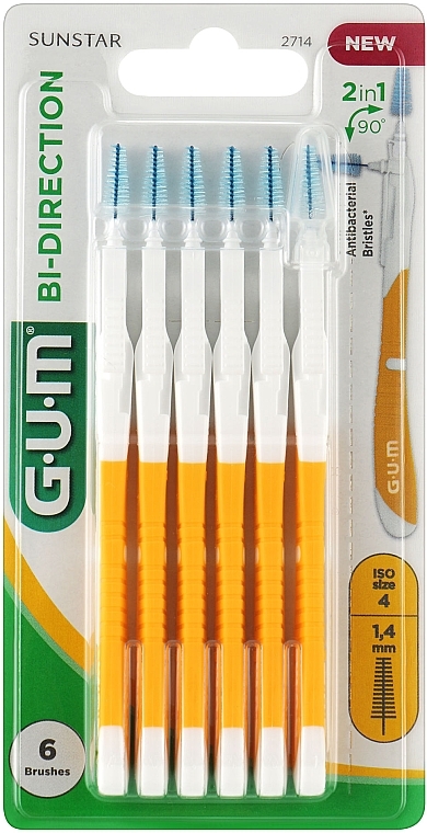 Double-Ended Interdental Brush, 1.4 mm, orange - Sunstar Gum Bi-direction — photo N1