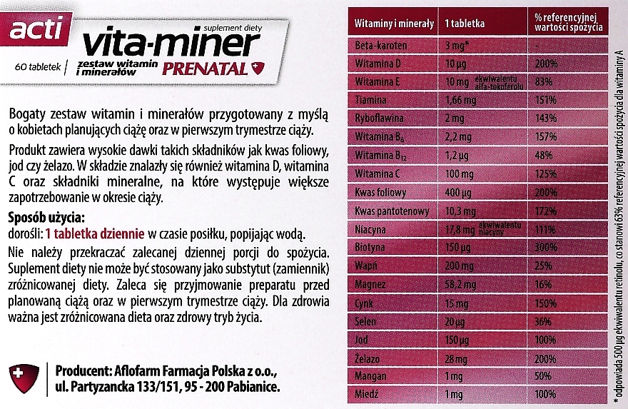 Dietary Supplement - Aflofarm Acti Vita-Miner Prenatal Suplement Diety — photo N2
