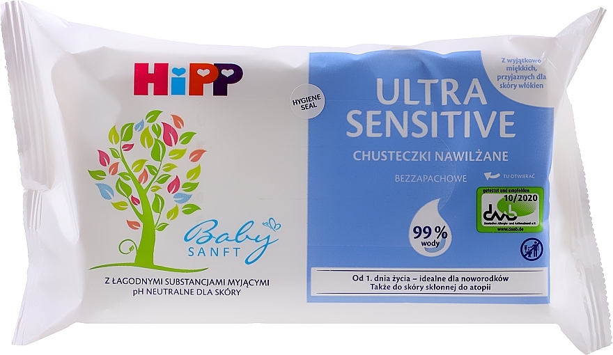 Baby Ultra Sensitive Wet Wipes, 52pcs - HiPP BabySanft — photo N1