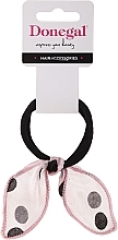 Fragrances, Perfumes, Cosmetics Hair Tie FA-5621, pink bow with black polka dots - Donegal