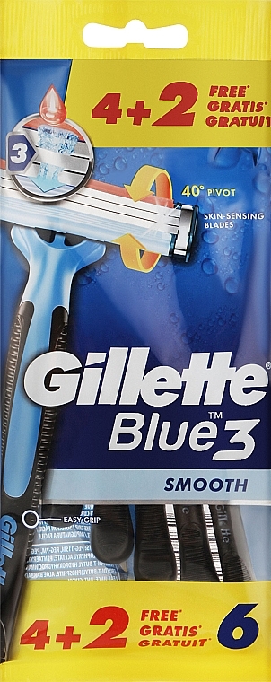 Disposable Shaving Razor Set, 4+2 pcs - Gillette Blue 3 Smooth — photo N1