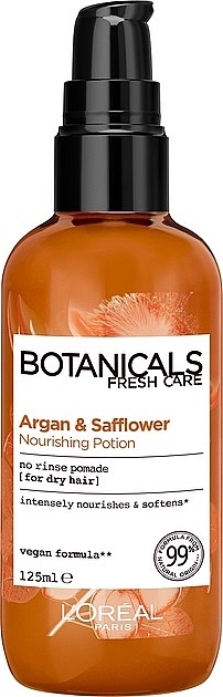Dry Hair Cream ‘Argan and Wild Saffron, Nourishment Extract’ - L'Oreal Paris Botanicals Fresh Care Argan & Safflower Nourishing Potion — photo N1