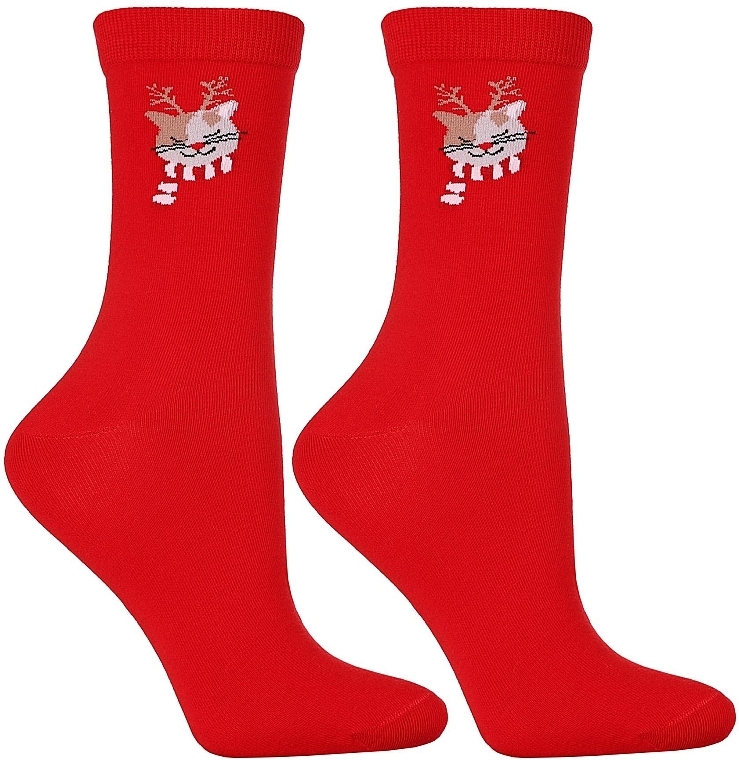 Women Socks with Christmas Motif CSLS250-020, red - Moraj — photo N1