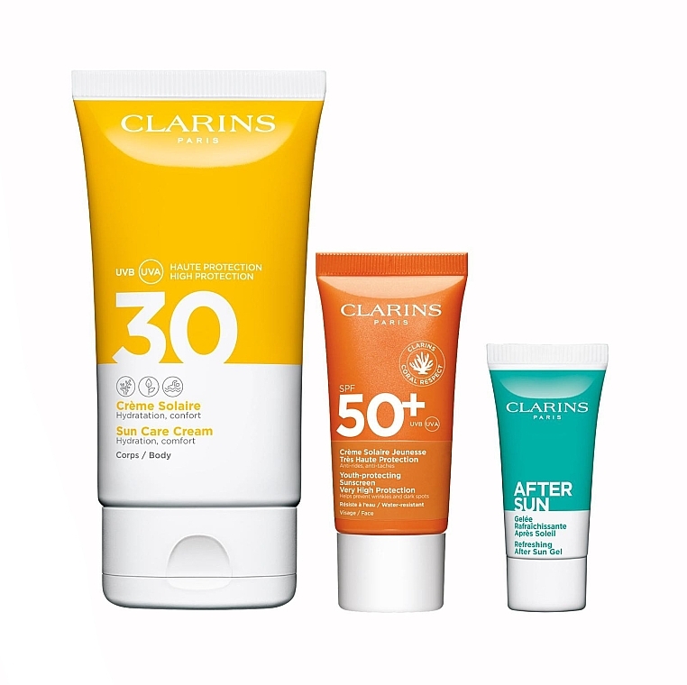 Set - Clarins Sun Body Expert (b/cr/150ml + f/cr/30ml + gel/8ml + f/ser/1pc) — photo N1