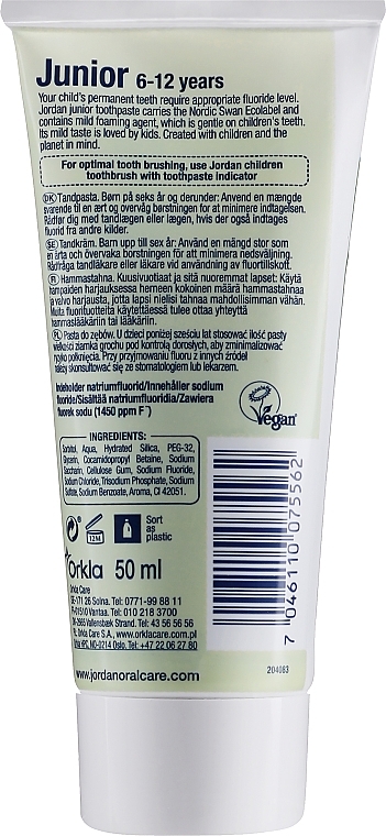 Toothpaste for Kids 6-12 y.o., hare - Jordan Junior Toothpaste — photo N2