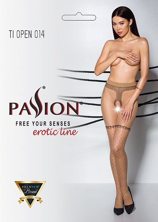 Erotic Tights with Cutout 'Tiopen' 014, 20 Den, beige - Passion — photo N3