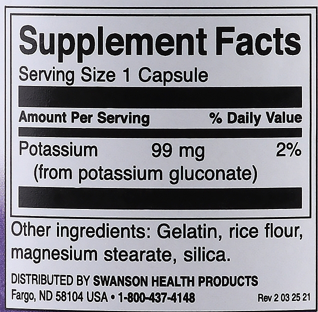 Potassium Gluconate Dietary Supplement, 99mg 100pcs - Swanson Potassium Gluconate — photo N9