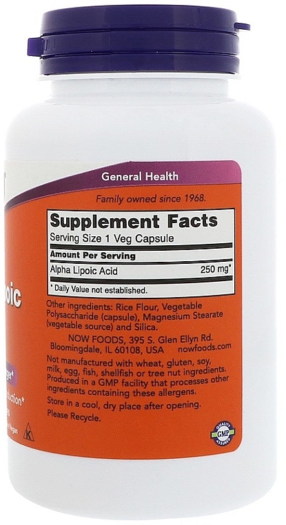 Alpha Lipoic Acid, 250 mg, capsules - Now Foods Alpha Lipoic Acid — photo N2