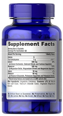 Supplement 'Calcium, Magnesium and Potassium' - Puritan's Pride Calcium Magnesium and Potassium — photo N3